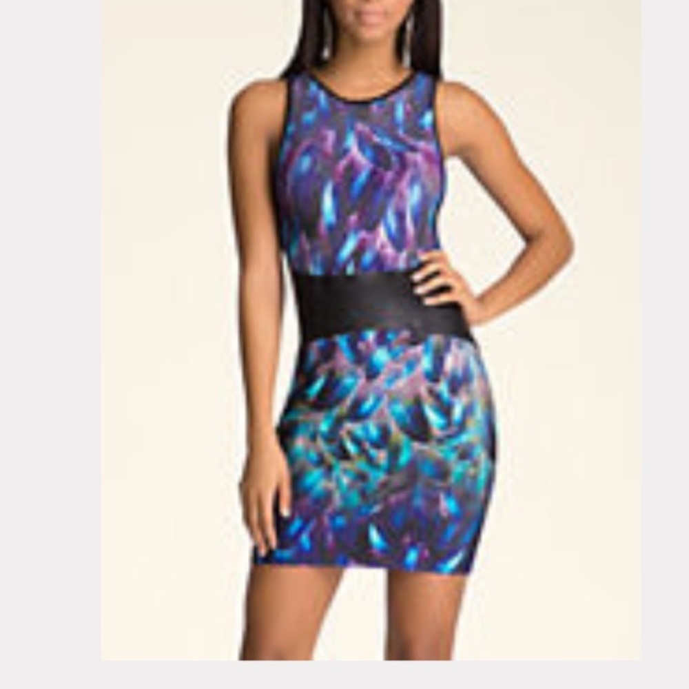 Bebe Print Contrast Waist Dress